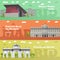 Madrid tourist landmark banners. Vector illustration with Spain famous buildings.