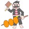 A Madurese tribe cooking typical Indonesian food satay, doodle icon image kawaii