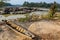 Mae Khong river bank at Thailand and Laos border, wooden boat on the shore