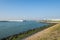 The Maeslantkering, a huge storm surge barrier on the Nieuwe Waterweg, Netherlands