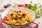 mafalde pasta with capsicum black olives