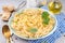 Mafaldine pasta with white creamy sauce