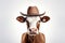 Mafia Cow or bullock farm wearing cowboy hat and sunglasses portrait looking at camera isolated on clear png background, funny