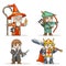 Mage warlock archer sharpshooter warrior king thief fantasy medieval action RPG game character isolated icon vector