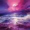 Magenta Abstract Seascape Painting: Dreamlike Illustration Of A Vibrant Purple Sky Over Watery Sea