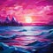 Magenta Cubism Seascape Abstract: Vibrant Mosaic Of Abstract Mountains And Ocean