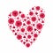 Magenta Floral Heart. Blooming Red and Pink Flowers and Petals