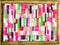 Magenta green wood pieces vertical and wood border