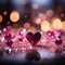 Magenta palette, pink red hearts, sparkling bokeh Valentines day panoramic