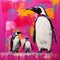 Magenta Penguin Painting Dada Wall Art With Bold Color Combinations