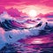 Magenta Pop Art Seascape Abstract: Ocean Wave Painting At Sunset