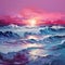 Magenta Realism Seascape Abstract Painting Illustration