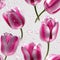 Magenta Tulip Flowers Glitter White Background Tile Seamless Background. Generative AI