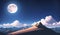 Magestic Full Moon in Alien Planet Mountains Fantasy Magical Illustration for children book. Generative AI