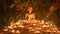 Magha puja day, Monks light the candle for buddha,