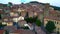 Magic aerial top view flight drone. Mountain city Cortona Tuscany Arezzo Italy