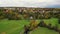 Magic aerial top view flight drone. Weimar garden house goethe park german fall