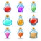 Magic beverages potions poisons icons set isolated cartoon design vector illustration