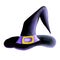 Magic black and violet halloween hat wtih belt isolated on white background. Watercolor markers hand drawn illustration in cartoon