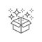 Magic box with confetti, gift line icon.