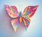 Magic butterfly with colorful wings and bright flares, fantasy illustration of flying moth insect in vector