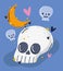 Magic cartoon skulls moon mystic fantasy design