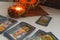 The magic of Christmas divination. Tarot cards laid out on the table.