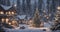 Magic of Christmas: Enchanting Snowy Forest and Cozy Houses under Glowing Fir Trees