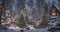 Magic of Christmas: Enchanting Snowy Forest and Cozy Houses under Glowing Fir Trees