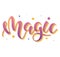 Magic, colored lettering with stars, vector stock illustration isolated on white background.
