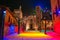 Magic colored square in the center of Gubbio at christmas time with snow