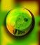 Magic crystal ball, green light, electric discharges and lightning, mystical illustration, earth element, zodiac sign Virgo