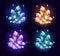 Magic crystals resources set on dark background. Vector illustration.