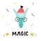 Magic - Cute hand drawn nursery poster with cool llama animal with glasses and hat and hand drawn lettering.