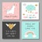 Magic design cards set with unicorn, rainbow, hearts, clouds