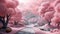 Magic, dreamy, surreal fairytale world in pastel pink colors. generative ai