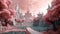 Magic, dreamy, surreal fairytale world in pastel pink colors. generative ai