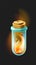 Magic elixir. Pharmacy bottle for medicine or poison, alchemist substance in closed tube. Fantasy video game alchemy