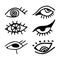 Magic evil eye boho design. Outline eyes symbols, ink hand drawn contour tattoo design