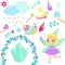 Magic Fairy set. Collection of cartoon fairy tale design elements. Stickers, clip art for girls for scrapbook, party, mobile appli