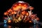 Magic fantasy glass mushrooms in magical fairytale dreamy forest. Fantastic magical meadow of mushrooms, in an enchanted