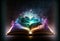 Magic fantasy glowing  book on dark background