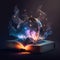 Magic fantasy glowing  book on dark background