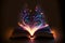 Magic fantasy glowing  book on dark background