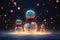 A magic festive snowman family covered in glowing lights AI generated