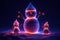 A magic festive snowman family covered in glowing lights AI generated