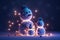 A magic festive snowman family covered in glowing lights AI generated
