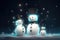 A magic festive snowman family covered in glowing lights AI generated