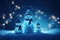 A magic festive snowman family covered in glowing lights AI generated