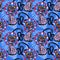 Magic folk contemporary style bone zombie three eye Cat demon seamless pattern. Retro modern kitty aesthetic background.